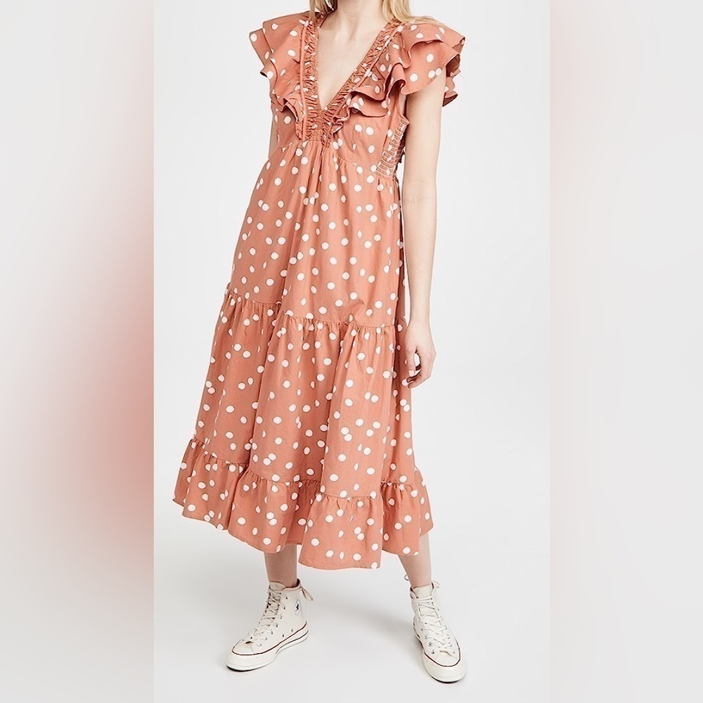 Roller Rabbit Women’s Dress Peach Size XXS Polka Dot Ondine MIDI Dress